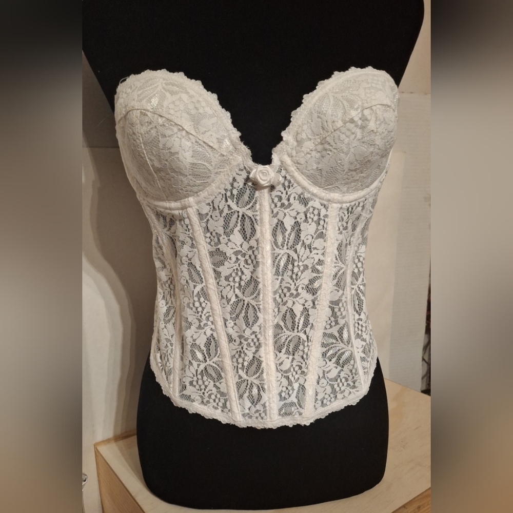 Vintage Fredericks Of Hollywood Lingerie Corset White Lace 36B, Style #7803